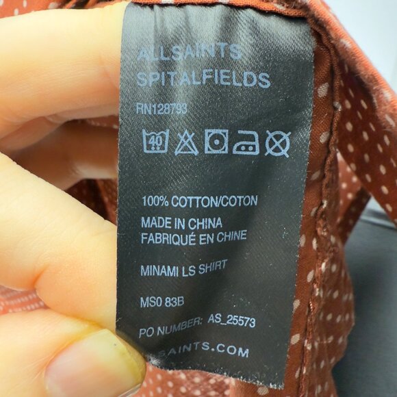ALLSAINTS Spitalfields Brown/Red Slim Fit Polkaโ Dot Cotton Modern Shirt XS - Picture 6 of 8